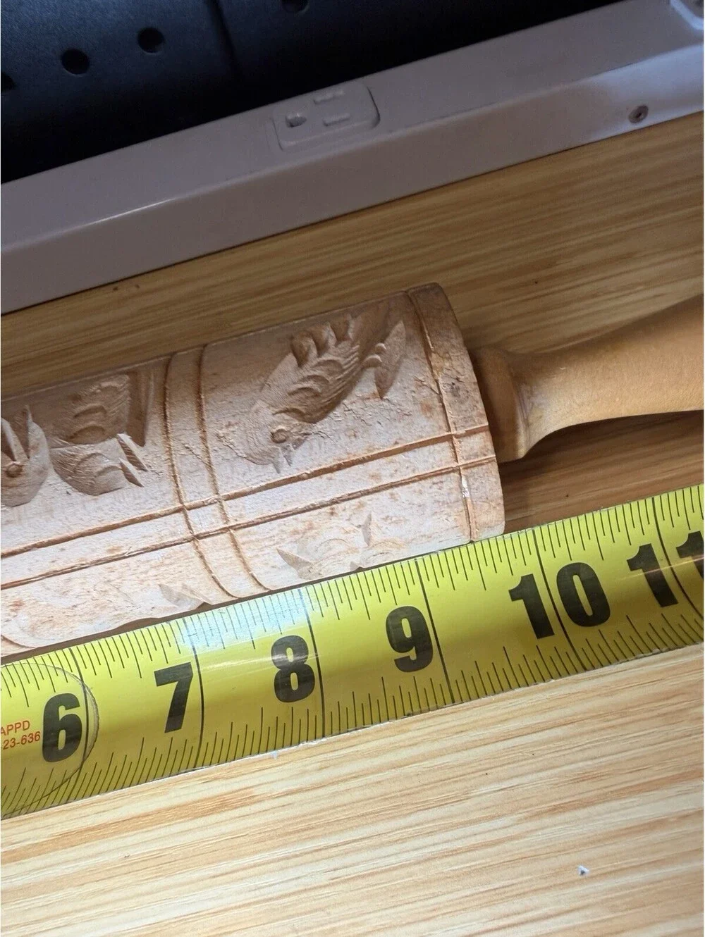 Wooden Carved German Springerle Rolling Pin Farmhouse Rustic Primitive 13” VTG